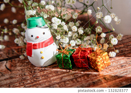 聖誕圖片：雪人與滿天星 132828377