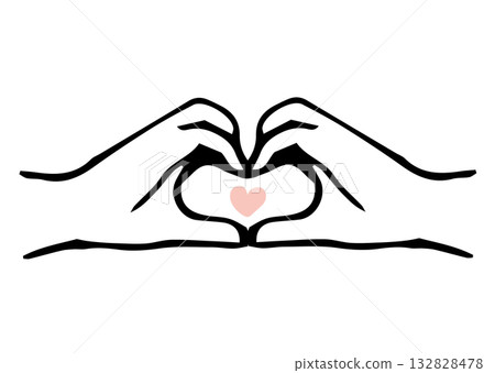 Illustration of a heart made with hands_Pink heart Illustration of a heart made with hands_Pink heart 132828478