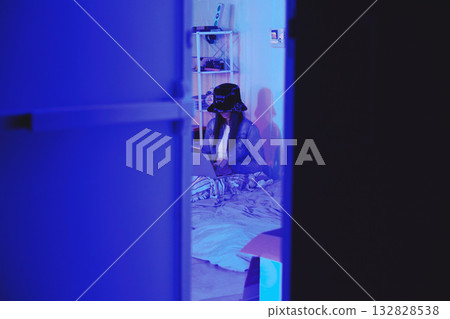 Programmer, hide or neon in night coding, web 3.0 programming or phishing software mock up in off grid door. Woman, hacker or developer on technology for dark scam, cybersecurity or secret copy space Programmer, hide or neon in night coding, web 3.0 programming or phishing software mock up in off grid door. Woman, hacker or developer on technology for dark scam, cybersecurity or secret copy space 132828538