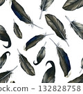 Seamless pattern watercolor illustrations of drake feathers. Isolated on a white background, hand-drawn. For cards, scrapbooking, wallpaper and textiles 132828758