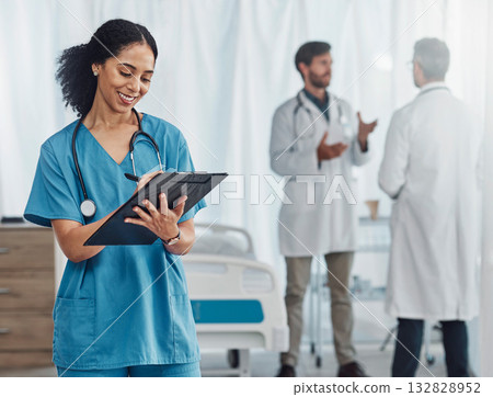 Doctor, clipboard or black woman writing checklist for healthcare notes, medical information or prescription. Nurse, medicine or worker for documents, wellness report planning or paper administration Doctor, clipboard or black woman writing checklist for healthcare notes, medical information or prescription. Nurse, medicine or worker for documents, wellness report planning or paper administration 132828952
