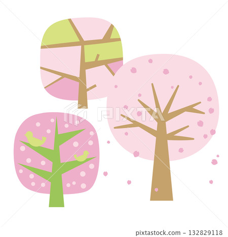Three types of cherry tree cartoons with a Nordic feel Three types of cherry tree cartoons with a Nordic feel 132829118