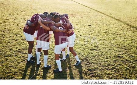 Man, huddle and team on grass field for sports motivation, coordination or collaboration in the outdoors. Group of sport men in fitness training, planning or strategy in solidarity for game on mockup Man, huddle and team on grass field for sports motivation, coordination or collaboration in the outdoors. Group of sport men in fitness training, planning or strategy in solidarity for game on mockup 132829331