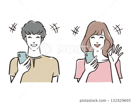 微笑、神采奕奕的30多歲男女手持智慧型手機 微笑、神采奕奕的30多歲男女手持智慧型手機 132829605