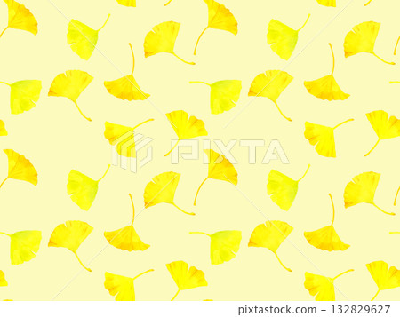 Seamless pattern of yellow ginkgo leaves. Hand-drawn watercolor illustration background material of autumn plants. 132829627