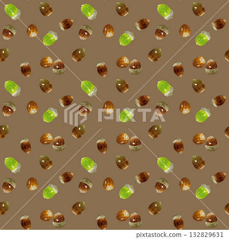 Acorn seamless pattern. Hand-drawn watercolor illustration background of autumn plants. Acorn seamless pattern. Hand-drawn watercolor illustration background of autumn plants. 132829631