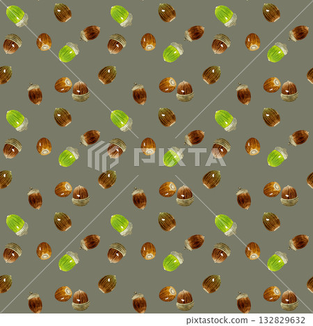 Acorn seamless pattern. Hand-drawn watercolor illustration background of autumn plants. Acorn seamless pattern. Hand-drawn watercolor illustration background of autumn plants. 132829632