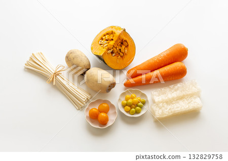Seven Winter Solstice Foods, White Background 132829758