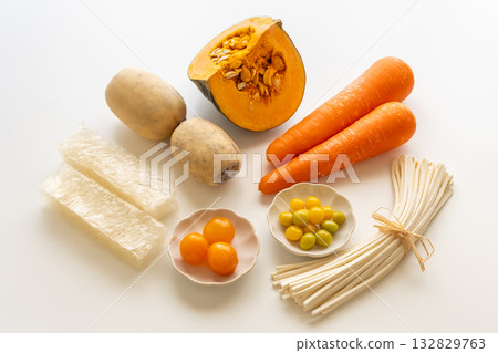 Seven Winter Solstice Foods, White Background Seven Winter Solstice Foods, White Background 132829763