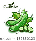 Fresh and cute cucumber illustration | Pop art vegetable series 132830123