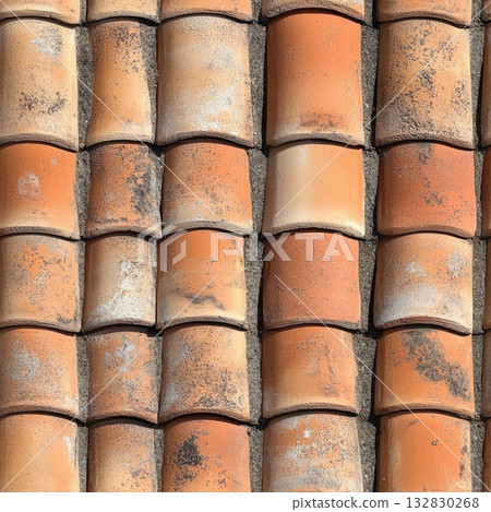 Photo of a seamless roof tile texture with classic terracotta shingles 132830268