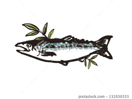 鮭魚墨畫插圖 鮭魚墨畫插圖 132830333