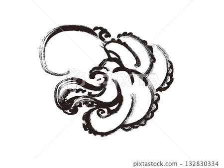 Octopus ink painting illustration 132830334