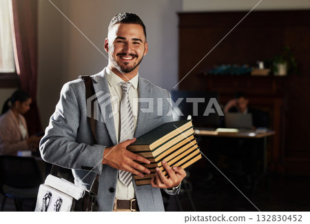 Legal books, happy portrait and man research law firm, office management or justice learning study. Financial advisor, knowledge and lawyer smile, Portugal government consultant or attorney education Legal books, happy portrait and man research law firm, office management or justice learning study. Financial advisor, knowledge and lawyer smile, Portugal government consultant or attorney education 132830452