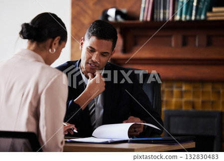 Legal, signature and contract with people planning on documents for partnership, b2b and agreement. Lawyer, financial advisor and consulting with man and woman for writing, deal and divorce review Legal, signature and contract with people planning on documents for partnership, b2b and agreement. Lawyer, financial advisor and consulting with man and woman for writing, deal and divorce review 132830483