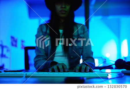 Hacker, keyboard or typing hands in neon coding, cybersecurity ransomware SEO or night phishing programming. Programmer, woman or developer code on dark web 3.0, iot bug software or safety scam 404 Hacker, keyboard or typing hands in neon coding, cybersecurity ransomware SEO or night phishing programming. Programmer, woman or developer code on dark web 3.0, iot bug software or safety scam 404 132830570