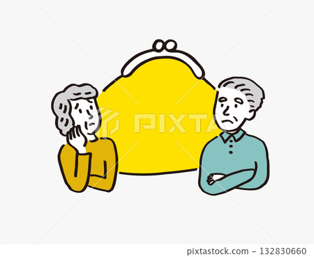 Illustration of a senior couple thinking about money Illustration of a senior couple thinking about money 132830660