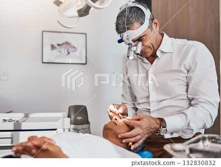 Eye surgery, vision repair and doctor working on healthcare, wellness and eyes procedure. Hospital, clinic and medicare worker with a woman patient and medical cut for optometrist operation Eye surgery, vision repair and doctor working on healthcare, wellness and eyes procedure. Hospital, clinic and medicare worker with a woman patient and medical cut for optometrist operation 132830832