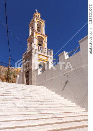Bell tower of Panormitis Monastery, Symi, Greece 132831068