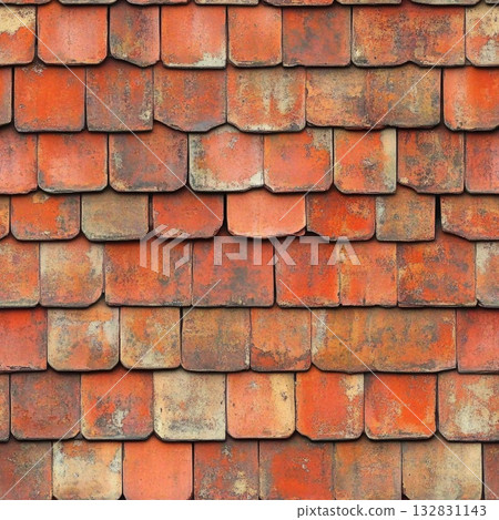 Photo of a seamless roof tile texture with old terracotta shingles 132831143