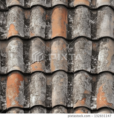 Photo of a seamless roof tile texture with overlapping concrete tiles 132831147