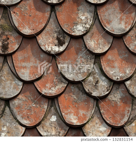 Photo of a seamless roof tile texture with overlapping curved tiles 132831154