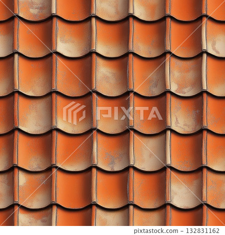 Photo of a seamless roof tile texture with polished red clay tiles 132831162
