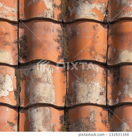 Photo of a seamless roof tile texture with rustic orange terracotta tiles 132831168