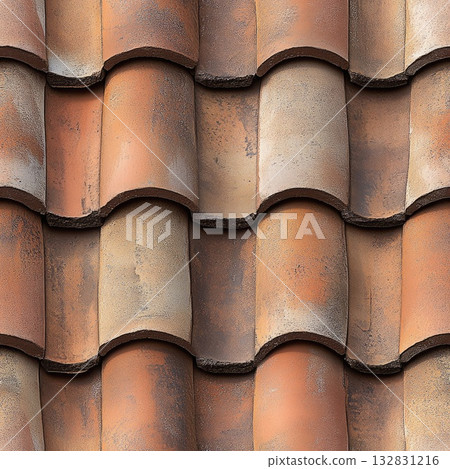 Photo of a seamless roof tile texture with traditional Spanish tiles 132831216