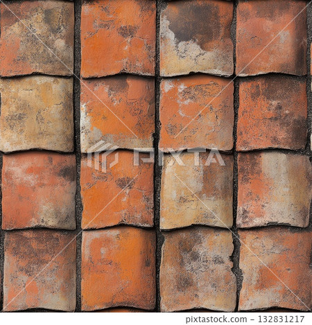 Photo of a seamless roof tile texture with weathered red clay tiles 132831217