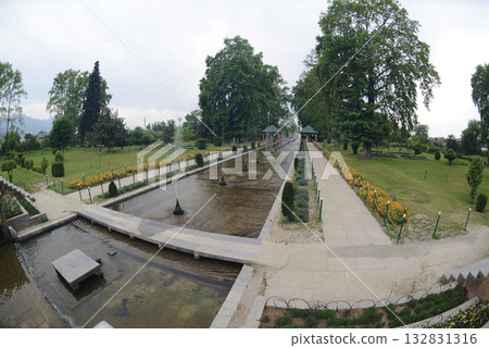 Shalimar Bagh is a beautiful Mughal garden in Srinagar, Jammu and Kashmir, India. It is a garden with fountains, ponds and various plants. 132831316
