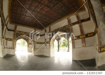 The interior of the Shalimar Bagh Gardens, a beautiful Mughal garden in Srinagar, Jammu and Kashmir, India, is decorated with fountains, ponds and a variety of plants. The interior of the Shalimar Bagh Gardens, a beautiful Mughal garden in Srinagar, Jammu and Kashmir, India, is decorated with fountains, ponds and a variety of plants. 132831387