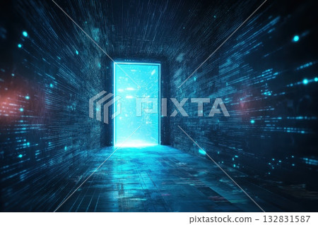 Digital Neon Portal Opening to New Business Opportunities in a Futuristic Environment 132831587