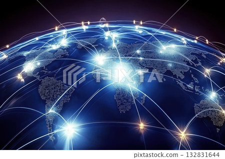 A blue globe with many lights on it 132831644