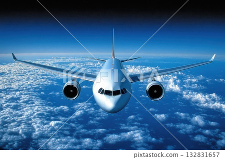 A large jet plane is flying through the sky A large jet plane is flying through the sky 132831657