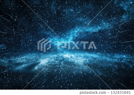 Celestial Landscape Featuring Shooting Stars and Colorful Cosmic Elements Across the Sky 132831691