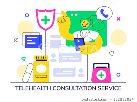 Telehealth Consultation Service Vector Illustration Featuring the Practice of using Technology to Provide Remote Health Services on Mobile Device Telehealth Consultation Service Vector Illustration Featuring the Practice of using Technology to Provide Remote Health Services on Mobile Device 132832034