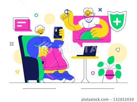 Telehealth Consultation Service Vector Illustration Featuring the Practice of using Technology to Provide Remote Health Services on Mobile Device 132832039