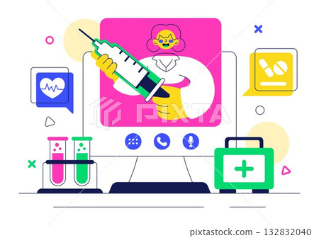 Telehealth Consultation Service Vector Illustration Featuring the Practice of using Technology to Provide Remote Health Services on Mobile Device 132832040