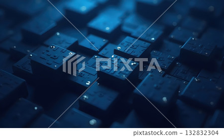 Blue Shadows and Metallic Forms in Abstract Architecture 132832304