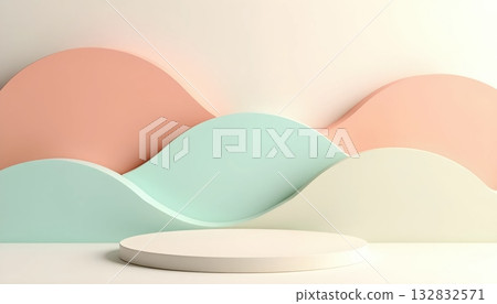 Soft 3D Abstract Waves with Elegant Round Podium Design 132832571