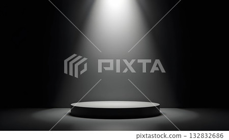 Professional Studio Podium Design Illuminated by Focused Dramatic Spotlight 132832686