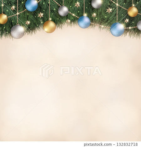 閃閃發光的聖誕裝飾和米色的模糊背景 132832718