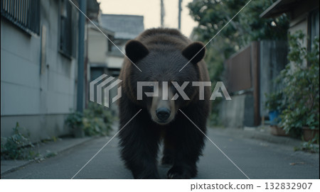 A black bear appears in a human settlement 132832907