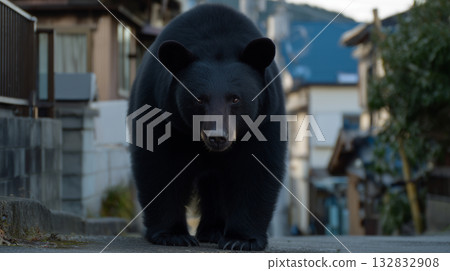 A black bear appears in a human settlement 132832908