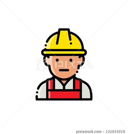 First place yellow hard hat construction worker, red and gray work uniform, development industry and sense of safety, suitable process, movement or occupational design 132833019