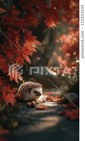 Autumn path and hedgehog 132833245
