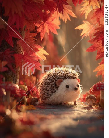 秋日小徑和刺猬 132833247