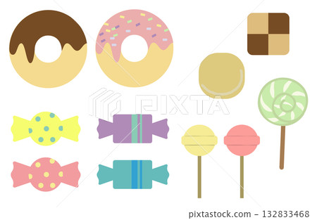 Assorted flat illustrations of various sweets 132833468
