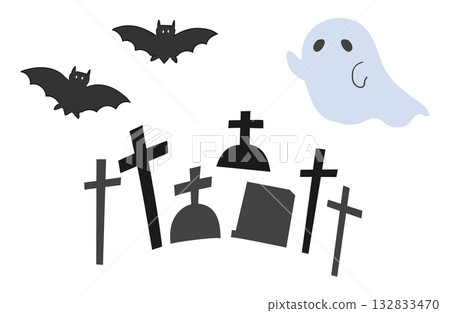 蝙蝠和幽靈飛過墳墓的插圖 132833470